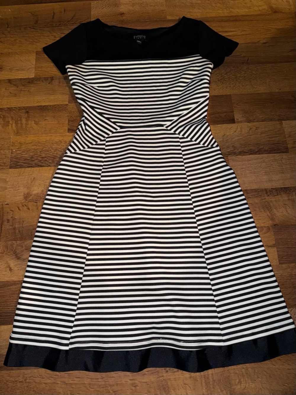 Enfocus Studio Black and White Striped Fit-and-Flare Midi Dress
